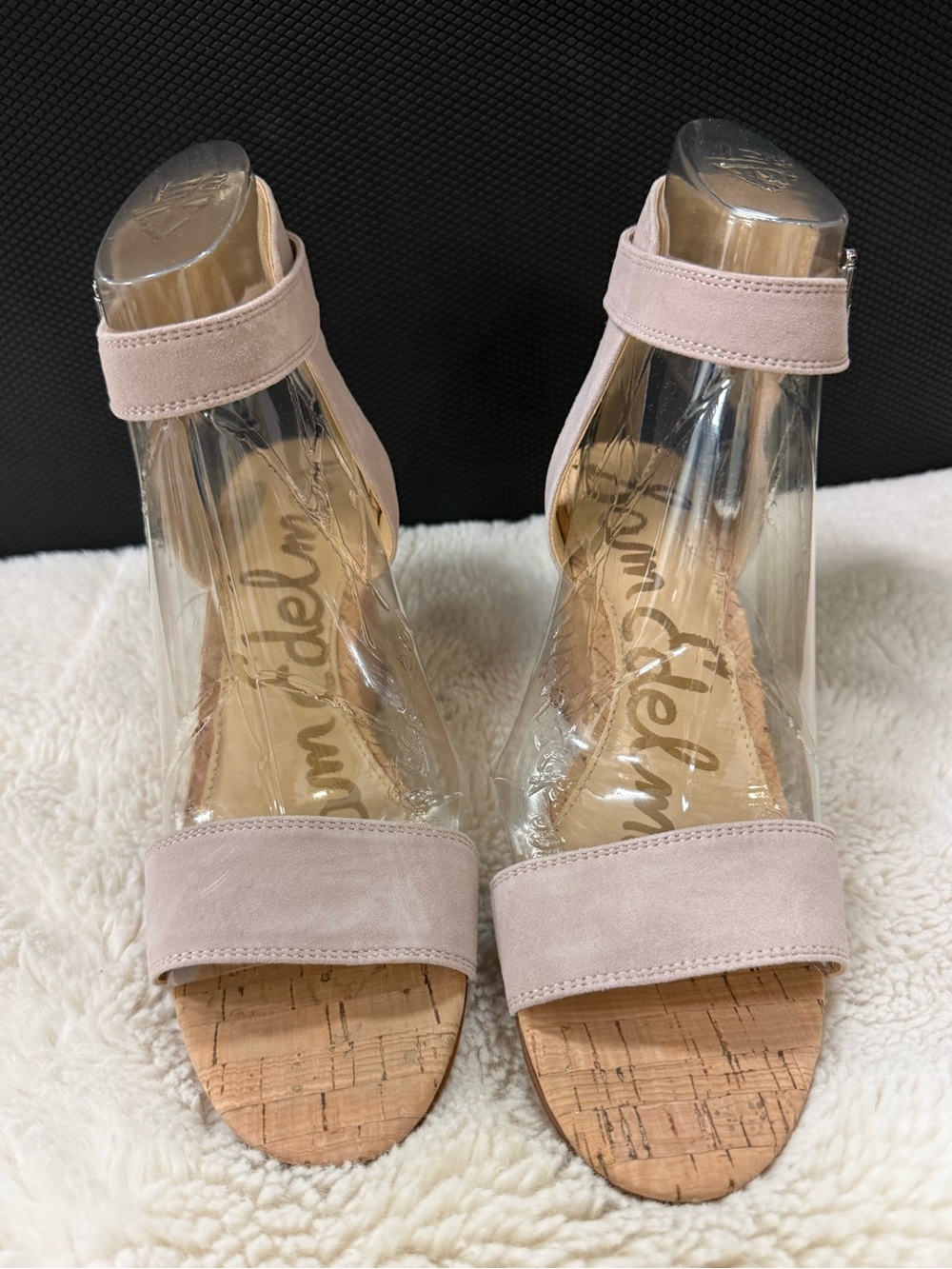 Sam Edelman Pale Pink Suede Cork Block Heel Sandals